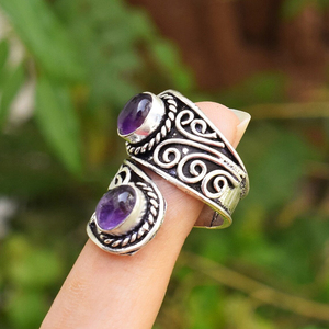 Purple Amethyst <b>Adjustable</b> <b>Ring</b> 925 Sterling Silver <b>Adjustable</b> Jewelry Natural Amethyst Statement <b>Ring</b> - Product Image 2