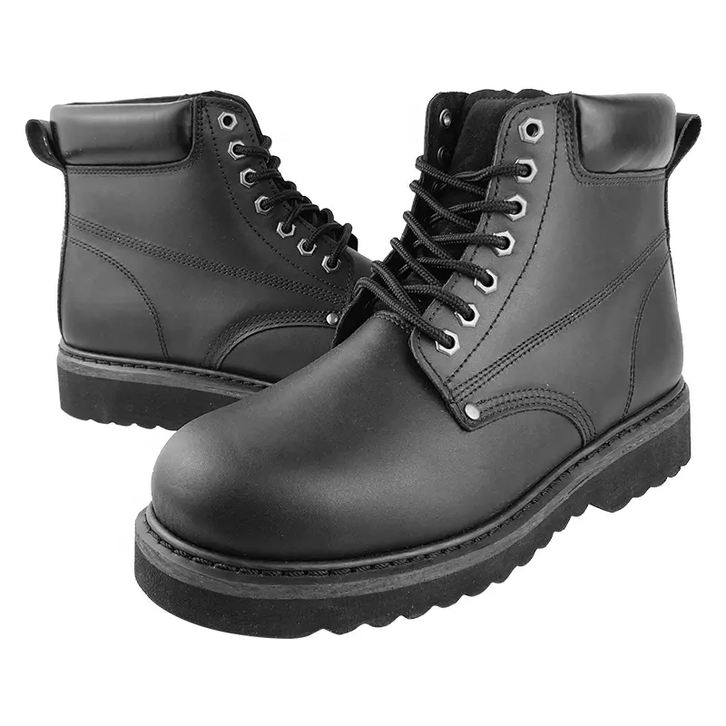 Ucuz siyah geniş çelik burun güvenlik ayakkabıları erkekler Boot üretim tırmanma moda geniş Fit Goodyear Welt deri üst EVA taban