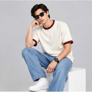 Men's for Short Sleeve T-Shirt <b>Red</b> Contrast Trim Front Regular Fit 100% Cotton Casual O-Neck Jersey <b>Top</b> Quick Dry Breathable - Product Image 5