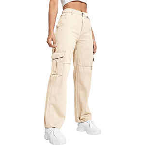 Pantalones Cargo Personalizados para Mujer, Cintura Alta, Corte Holgado, Multibolsillos, Transpirables, de Secado Rápido, Diseño de Parches, 100% Algodón, Venta al Por Mayor OEM - Product Image 1