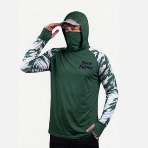 เสื้อฮู้ดดี้ตกปลาแขนยาวสีเขียวแบบขายส่ง เนื้อผ้านุ่มพิเศษ ระบายอากาศได้ดี กันน้ำ ไซส์ใหญ่ UPF 50+ แห้งเร็ว ผลิตจากผ้าสแปนเด็กซ์/โพลีเอสเตอร์ - Product Image 1