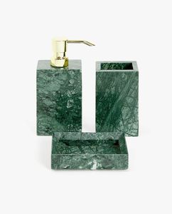 Ensemble de salle de bain de luxe style hôtelier en marbre avec distributeur de savon, porte-brosse à dents, gobelet et plateau - Product Image 5
