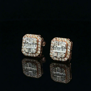 Pendientes cuadrados de oro rosa de 10K con diamantes cultivados en laboratorio de 1.02 CTW, corte baguette y redondo, joyería nupcial, regalo de aniversario para ella. - Product Image 1
