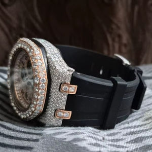 Montre à quartz Moissanite de luxe durable boîtier étanche arc-en-ciel affichage Date montre pour bureau tenue décontractée cadran en verre fenêtre - Product Image 1