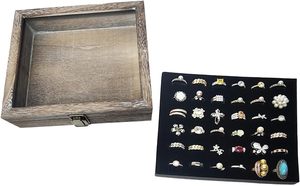 MOOCA - Exhibidor de Joyas de Madera con 36 Anillos, Exhibidor de Joyas de Madera con Tapa de Vidrio Templado, Caja de Almacenamiento de Joyas - Product Image 4