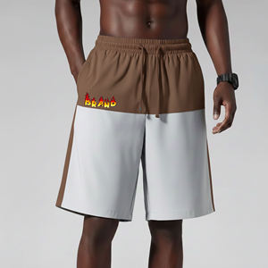 Top Trending Men's Brown And White Color Blocked Board <b>Shorts</b> With Side Stripe Drawstring Waist Quick Dry Casual Bermuda Style - Product Image 4