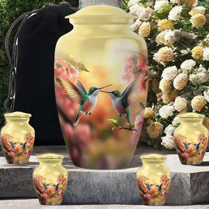 Urna de cremación de metal personalizable grande hecha a mano moderna urna funeraria con estampado de pájaro y tarro precio al por mayor - Product Image 3