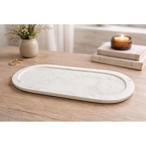 <b>White</b> Marble Tray with Curved Edges Elegant Serving Tray Luxury Marble Platter Decorative Home Decor Tray Hotel Supplies - Product Image 2