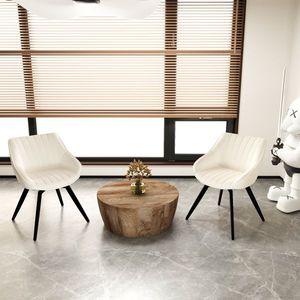 Tavolo da Caffè Medievale in MDF da 75 cm e Set di 2 Sedie da Pranzo in PU, Tavolo da Pranzo Integrato con Gambe in Metallo Nero per Soggiorno - Product Image 1