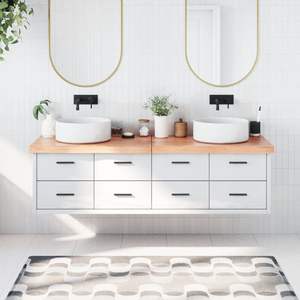 Meuble-lavabo de salle de bain en bois massif brun clair 70,9"x23,6"x(0,8"-2,4") avec comptoir traité à la lumière - Product Image 1