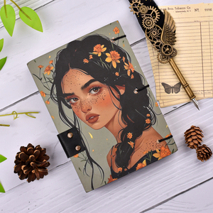 A5 Aesthetic Floral Girl Handmade Paper Journal with <b>Lock</b> Closure | 100 Pages Premium <b>Diary</b> Elegant Artistic Portrait Notebook - Product Image 1