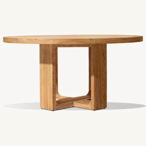 Table ronde en teck, design moderne, en promotion, pour salle à manger de villa ou de maison. - Product Image 1