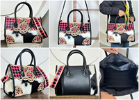 Sac fourre-tout en cuir à carreaux rose et noir, fait main, tendance 2026, sac à main en cuir de vachette de qualité supérieure, sac bandoulière pour femmes