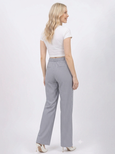 Pantalon large rayé en Lycra à taille haute, semi-élastique, coupe ample, tissé, décontracté, pour le bureau, pour femme - Product Image 2