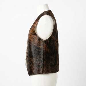Chaleco de Cuero Genuino a Cuadros con Forro de Piel para Hombre, Estilo Casual Vintage sin Cuello, con un Solo Botón, para Invierno, Largo Regular - Product Image 3