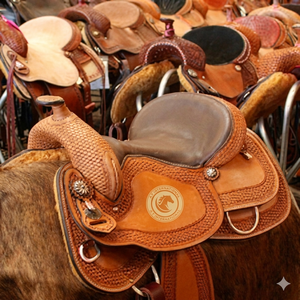 Selle de cheval occidentale traditionnelle en cuir, avec décorations florales faites à la main, pour l'équitation sur ranch et sentiers, équipement d'équitation avec étriers. - Product Image 2