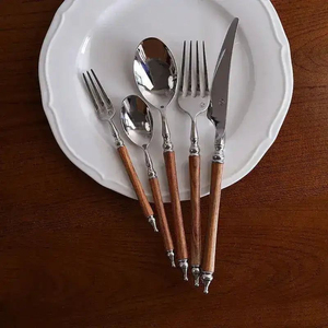 Modern Mirror Polished <b>Flatware</b> Dinnerware Set Premium Stainless Steel Cutlery Set With Walnut Wood Handles Lowest Price - Product Image 5