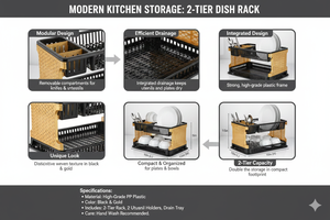 Smart Space-Saving Dish <b>Drying</b> <b>Rack</b> – Stylish 2 Tier Kitchen Organizer with Detachable Accessories - Product Image 2