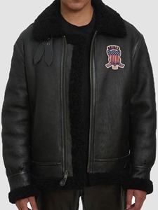 Chaqueta de aviador de piel auténtica negra para hombre, abrigo de invierno tipo bomber - Product Image 4