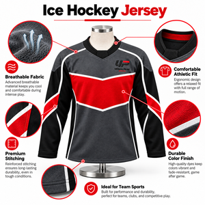 Camiseta Clásica de Hockey sobre Hielo con Bandas Tradicionales en las Mangas, Mangas Largas Cómodas y Estilo Distintivo para Competiciones de Club - Product Image 6
