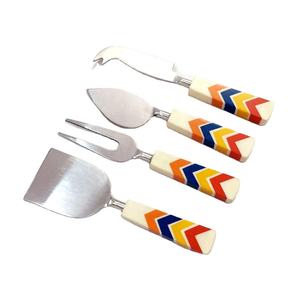 Stainless Steel Different Design White Resin Handle With Geometric Colored Design Cheese Knife <b>Set</b> for Restaurant Home - Product Image 1