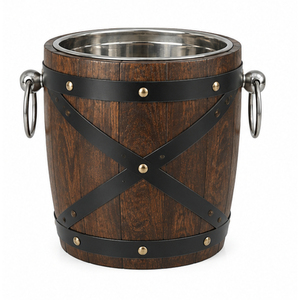 Seau à glace en bois avec doublure en acier inoxydable, double paroi isolée, pour bière, vin, bar, refroidisseur de boissons - Product Image 1