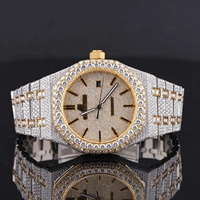 Montre de luxe royale en acier inoxydable à quartz, avec aiguilles en verre, ton or rose blanc-jaune, entièrement sertie de moissanite