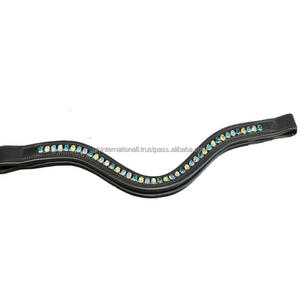 Banda de cuero para la frente de caballo con incrustaciones de canal vacío, cristales de marca multicolor, diamante, banda para la frente - Product Image 1