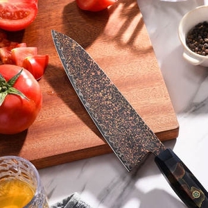 Cuchillo para cortar y rebanar con diseño de cobre damasco y elegante mango negro, herramienta de cocina profesional para carne y verduras - Product Image 5