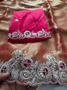 Sari de Fiesta Fendi de Chifón y Seda con Bordado y Ribete, de Secado Rápido, para Todas las Estaciones, Diseño de Autor, para Boda o Graduación, Largo hasta el Suelo - Product Image 5