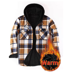 Veste en flanelle à capuche à manches longues fabriquée au Pakistan, fermeture à boutons, coupe classique, vêtement décontracté - Product Image 1