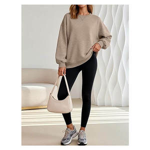 100% Cotton Women Pullover Sweatshirt Soft Fleece Lined Ribbed Cuffs Wholesale OEM ODM Custom Logo Factory - Product Image 5