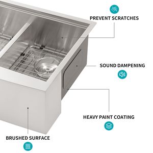 Lavello da Cucina a Doppia Vasca 60/40 in Acciaio Inossidabile Stile Farmhouse, 33 Pollici con Frontale a Grembiule, Spessore 16 Gauge, Workstation con Rubinetti - Product Image 5