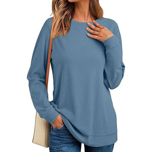 Sudaderas de Cuello Redondo para Mujer, Otoño, Ecológicas, de Algodón/Bambú Satinado, Modernas, Lisas, de Manga Larga, con Bolsillos - Product Image 3