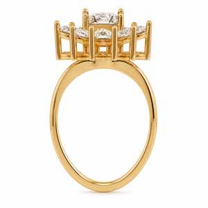 Bague de fiançailles de luxe en or 14 carats avec diamant de laboratoire taille radiant, grappe florale, halo de feuilles de diamant marquise, personnalisable OEM ODM - Product Image 2