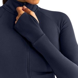 Women's Navy Blue Long Sleeve Bodysuit High Neck Fitted Activewear Gym Workout Sports Top Slim Fit Athletic <b>Jumpsuit</b> Custom OEM - Product Image 6