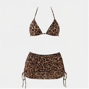 Ensemble bikini 2 pièces imprimé léopard pour femme, haut dos nu et bas à nouer sur les côtés, maillot de bain extensible, tenue de plage tendance - Product Image 5
