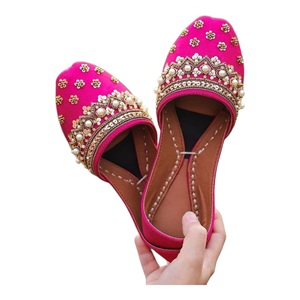 Custom Sizes Colors Handmade Elegant Summer Floral Stones Light Breathable Punjabi Indian Pakistani Khussa <b>Shoes</b> Women Flat - Product Image 4
