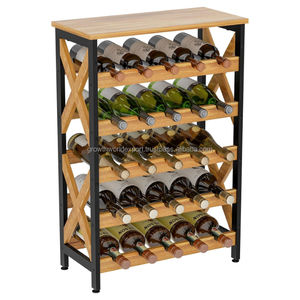 Étagère de rangement pour bouteilles de vin en bois |   Porte-bouteille de vin de style moderne |   Armoire à vin en bois massif et métal pour salon |   Multi-niveaux - Product Image 1