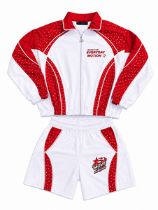 Veste de survêtement sportive rouge et blanche, short, impression par transfert thermique, séchage rapide, polyester, vêtements d'extérieur d'été, commande en gros OEM, coupe-vent - Product Image 5