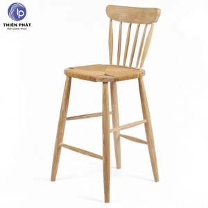 Silla de Bar Moderna de Madera Maciza de Fresno con Asiento Tejido a Mano para Barra de Cocina y Bar en Casa - Product Image 2