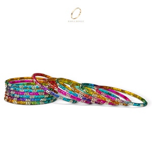 Lot de bracelets en verre arc-en-ciel style goutte de pluie, inspirés du Cachemire indien, multicolores, en cristal doré, pour femmes, bijoux de mariage et de mariée - Product Image 4