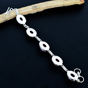 <b>Ruby</b> <b>Bracelet</b> Bezel Set Oval Stones Chain Link Classic Style Women's Jewelry Everyday Wear - Product Image 2