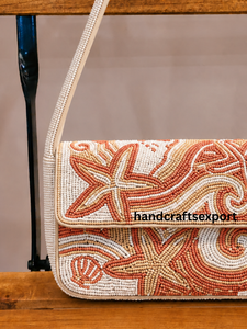 Bolso Bandolera de Hombro Hecho a Mano con Cuentas Color Crema y Naranja Óxido para Mujer, Venta al Por Mayor, Diseño Personalizado, Bordado de Cuentas de Primera Calidad - Product Image 5