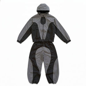 Survêtement de sport deux pièces coupe-vent en polyester écologique imperméable avec blocs de couleur personnalisés et fermeture éclair intégrale - Product Image 4