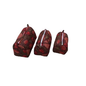 Ensemble 3 sacs de maquillage à imprimé floral en coton indien fermeture à glissière matelassée écologique pochettes de voyage durables en gros - Product Image 1