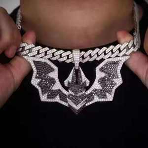 Black and White <b>Iced</b> <b>Out</b> Bat Wing Pendant Necklace Moissanite Cuban Link <b>Chain</b> Hip Hop Jewelry for Men Party - Product Image 3