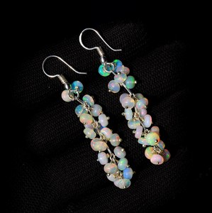 Boucles d'oreilles en opale d'Éthiopie naturelle Welo Fire, cabochons, argent 925 - Product Image 4