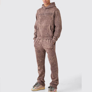 FREEZY APPAREL Survêtement coupe-vent 2-en-1 bleu marine à capuche pour homme, pantalon long en coton, sweat-shirt, imprimé logo, décontracté, hiver - Product Image 1