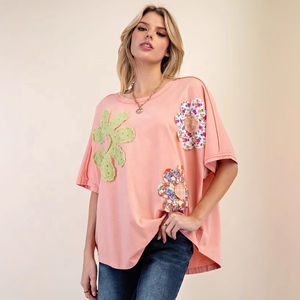 Camisetas de Verano Holgadas para Mujer, de Manga Corta, con Flores de Ganchillo, Suéteres de Punto, Bordados, Transpirables y de Secado Rápido - Product Image 3